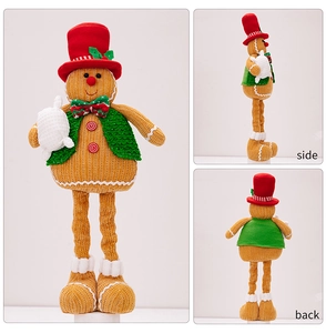 Front, side and back view of a telescopic Christmas gingerbread man plush decoration
