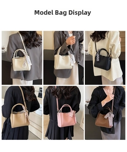 Detailed grid view showing five colors of lychee pattern crossbody bags with silk scarves