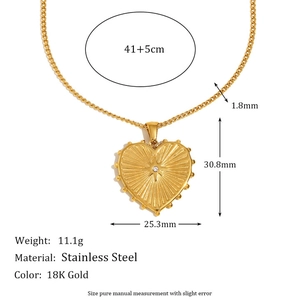 18K gold plated stainless steel heart pendant necklace with dimensions and chain length