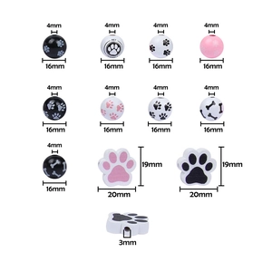 Dog paw and bone wooden beads for DIY crafts showing size details of 16mm and 19mm