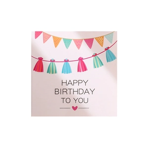 Minimalist Happy Birthday greeting card with heart icon and envelope on clean background