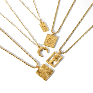 French vintage 18K gold plated stainless steel sun and venus pendant necklaces set