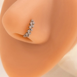 Minimalist silver leaf flower non-piercing nose ring with crystals on a model