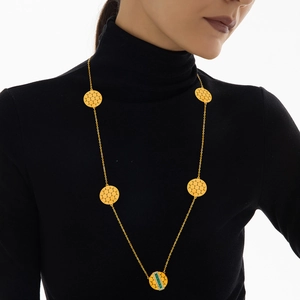 Edelstahl Waben Rund Anhänger Lange Pullover Kette Halskette Mit Weißer Muschel Grün Schwarz Acryl Strass Geometrischer Schmuck Für Damen