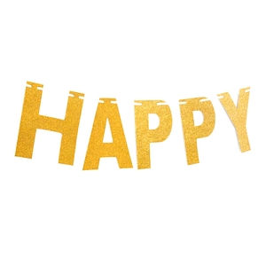 Detail of glittery golden Happy Easter banner letters on a clean white background