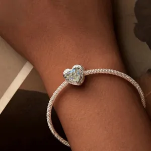 Exquisite S925 silver heart bracelet with colorful opal gemstone and vintage hollow details