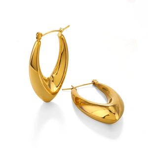 Orecchini a cerchio ovali cavi in acciaio inossidabile placcato oro 18K stile vintage