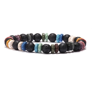 Natural lava rock and tiger eye stone braided bead bracelet for men and women