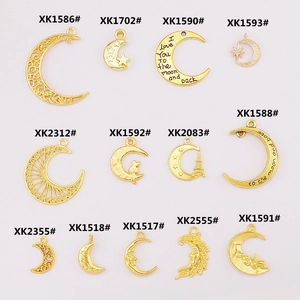 Golden alloy moon pendants with hollow stars and cats for DIY jewelry making