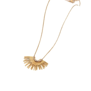 Collier doré avec pendentif fleur demi-cercle radial et cristal étincelant