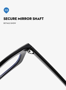 Macro detail of secure metal hinges and polished black frame on fashion eyeglasses
