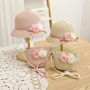 Chapeau De Paille Pour Filles Et Sac Bandoulière Fleur Princesse Été Plage Respirant Ruban Décoratif Tissé À La Main