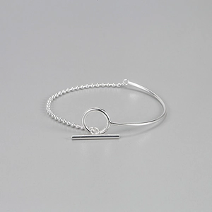 Minimalist S925 sterling silver OT buckle bracelet with bead and metal ring link chain