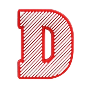 Macro detail of red and white letter D PVC shoe charm with textured surface for clogs