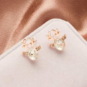 Elegante Rentier-Ohrstecker aus Roségold mit funkelndem Kristall und kleinen Diamanten
