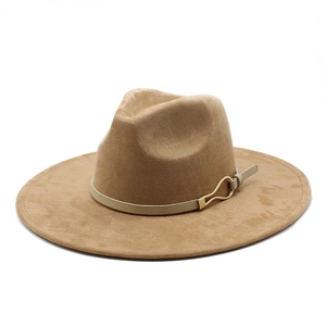 Wide Brim Fedora Hat Suede Fabric With Leather Belt Metal Buckle Retro Jazz Sun Protection For Men Women