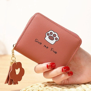 Petit portefeuille rose orange avec charme patte de chat et gland pour femmes