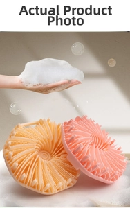 Detail of silicone body brushes with soft dense bristles for lathering and exfoliation