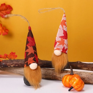 Set of 2 autumn gnome decorations with maple leaf hats for Thanksgiving and harvest decor