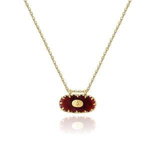 Collier en acier inoxydable plaqué or 18 carats avec pendentif ovale bordeaux et œil