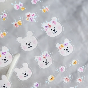 Cute bear and floral pro nail art stickers with ultra-thin self-adhesive backing