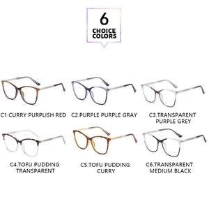 Showcase of six stylish square TR90 blue light blocking glasses in various color options