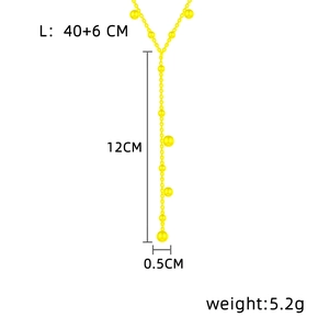 Detailed size parameters for gold beaded Y-necklace with 40cm chain and 12cm drop pendant