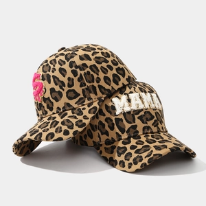 Leopard print baseball cap with MAMA chenille patch and embroidered dollar symbol
