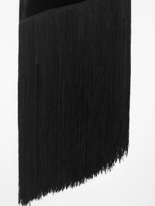 Detailed close-up of high-quality black tassel fringe showing fine thread texture