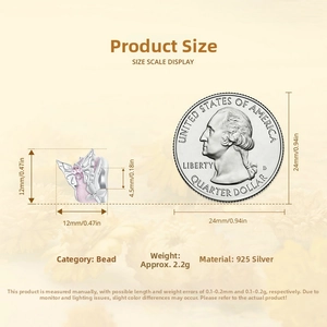 Detailed size comparison of a S925 sterling silver pink butterfly bead next to a coin