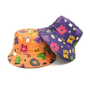 Halloween Bucket Hat Cotton Canvas Double Sided Print Sun Protection Outdoor Party Travel Novelty Unisex Fisherman Cap