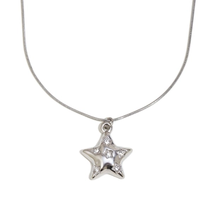 Silver star pendant necklace with cubic zirconia on a sleek snake chain for women