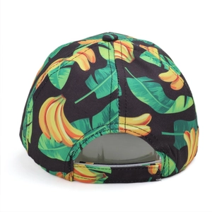 Rückansicht der Baseballkappe mit Tropenfrucht-Druck, Bananenmuster und Klettverschluss