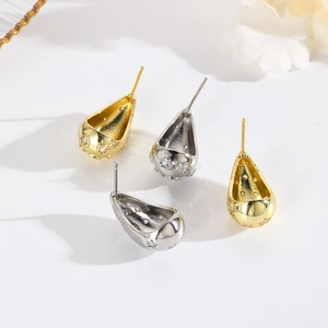 Chic 18k gold plated hollow teardrop stud earrings with sparkling cubic zirconia accents