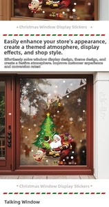 Detail of Santa Claus and reindeer glass stickers applied on a Christmas window display