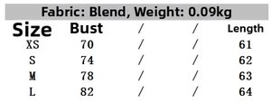 Detailed size chart for women's V-neck halter top showing bust and length measurements