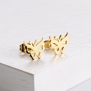 Elegant hollow butterfly stud earrings in gold-plated stainless steel for women