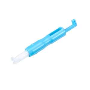 Blue automatic needle threader and sewing machine inserter tool on white background