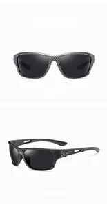 Detail of polarized cycling sunglasses featuring carbon fiber texture and hollow temple design