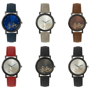Women's stylish quartz watch collection with gold-tone accents and colorful leather straps