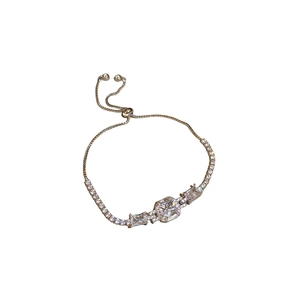Luxury interlocking cubic zircon adjustable bracelet with silver chain and rectangle stones