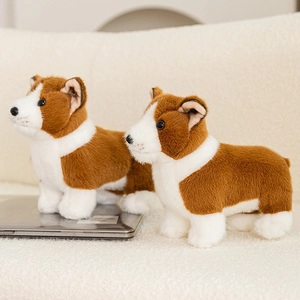 Adorable plush Corgi stuffed animal set with realistic brown and white fur textures