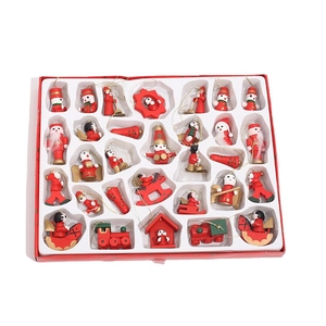 24-piece wooden Christmas tree ornaments set with assorted painted dolls in red gift box