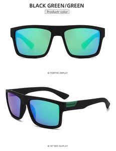 Polarized sports sunglasses featuring matte black frames and green mirrored lenses