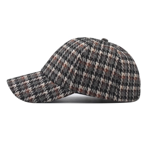 Casquette de baseball épaisse à motif pied-de-poule marron et noir avec visière rigide