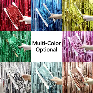 Metallic Foil Fringe Curtain Shimmering Tinsel Laser Background Wall For Birthday Party Wedding Anniversary Celebration