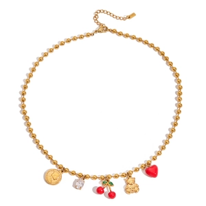 Collana in acciaio inossidabile placcato oro 18K con ciondoli a ciliegia e cuore
