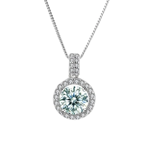 Elegant S925 sterling silver moissanite halo necklace with geometric pendant and box chain