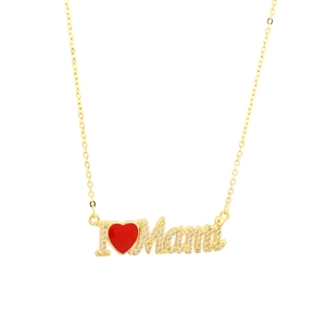 18K gold plated multi-layer necklace with I Love Mama pendant and red heart for Mother's Day