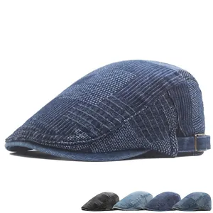 Classic denim newsboy cap in multiple colors featuring adjustable side metal buckles